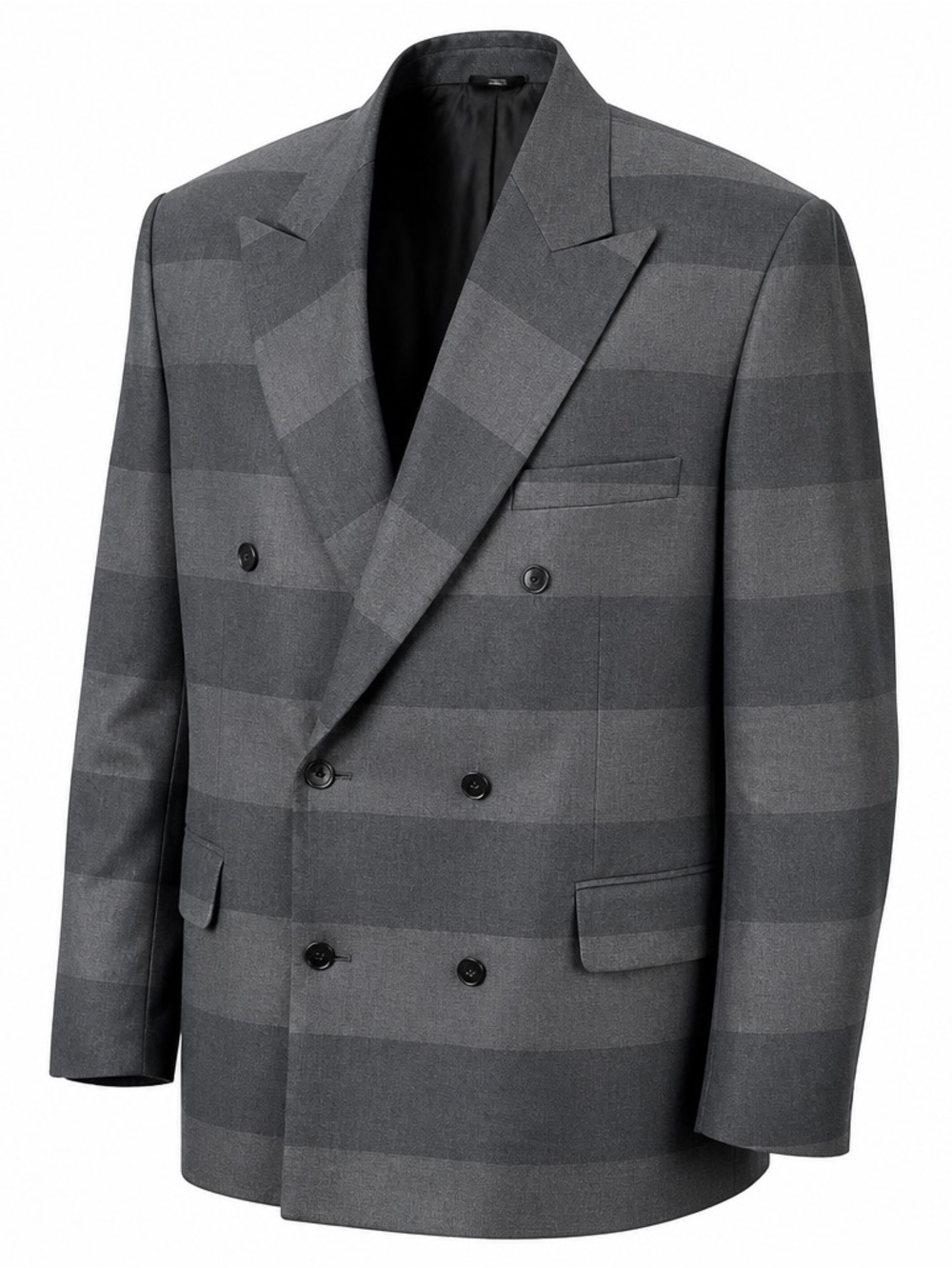 Double-Breasted Gray Plaid Sport Coat - Unbranded
